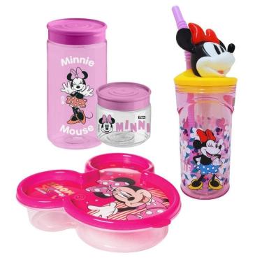 Imagem de Kit Lancheira Minnie Mouse Copo 3d Com Canudo 360ml E Pote Multiuso