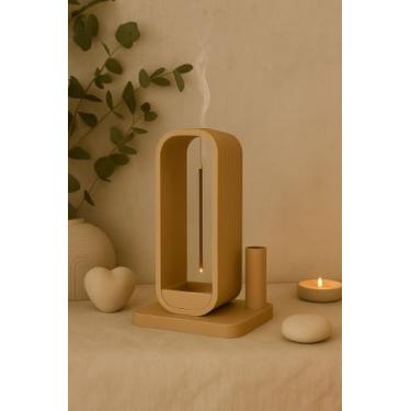 Imagem de Porta Incenso Aura com porta varetas Miira Studio, Marrom Cappuccino