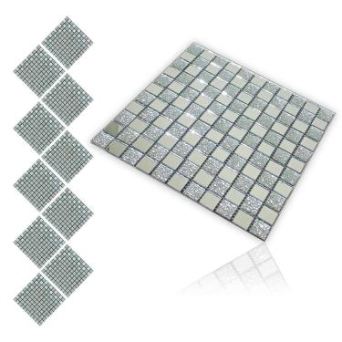 Imagem de Pastilha De Vidro Adesiva Kit 10 Uni Parede Cozinha Banheiro Sala Decorativa Fácil Aplicacao Moderna Reforma Requintado