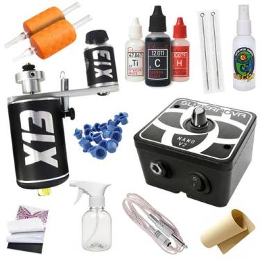 Imagem de Kit Tatuagem C/ Máquina X13 Rotativa De Tattoo Profissional e Fonte Su