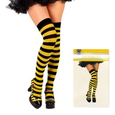 Imagem de Meia Até Joelho 7/8 Preta E Amarela Listrada Abelhinha Vermelha - Bimp