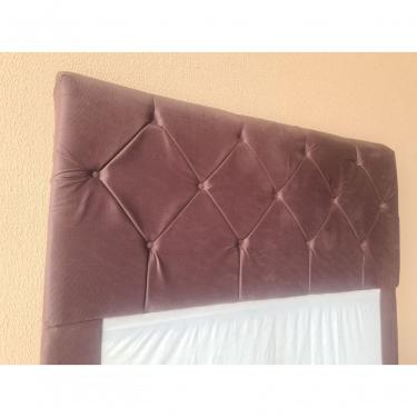 Imagem de Cabeceira Pâmela Cama Box Estofada Capitone - élpis Móveis Suede Cinza 140cm