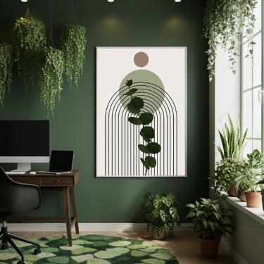 Imagem de Quadro Decorativo Arte Folhas Verde 70x50cm Mold Preta