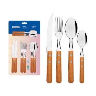 Imagem de Faqueiro 16 peças com Laminas de Aço Inox e Cabos de Madeira Tramontin