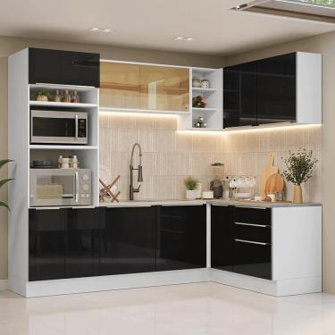 Imagem de Armário De Cozinha Completa De Canto 416 Cm Branco/preto Lux Madesa 01 Branco/preto