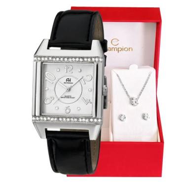 Imagem de Relógio Feminino Ana Hickmann Prata Couro Cristais AH28071Q - Champion