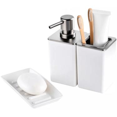 Imagem de Conjunto para Banheiro 1976 com Saboneteira, Dispenser e Porta Escovas Resistente e Fácil de Limpar Branco Arthi