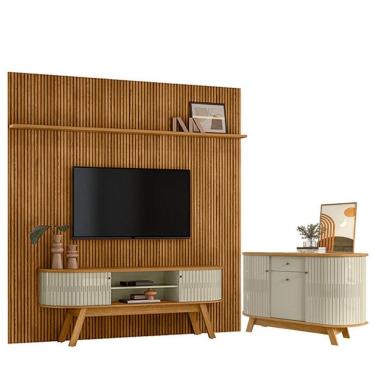 Imagem de Estante Home Theater Com Bancada Suspensa New Laguna Com Aparador Para Sala Buffet Monz...