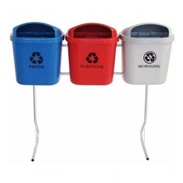 Imagem de Conjunto para Coleta Seletiva 40L com 03 Cestos com Fechadura e Apagador de Cigarros Multicolor Higipack