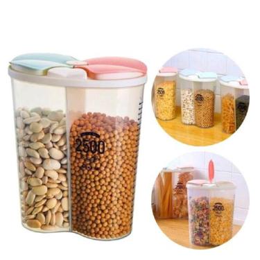 Imagem de Pote duplo porta mantimentos multiuso dispenser sabao em po macarrao b