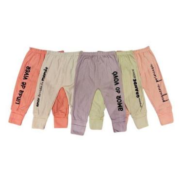 Imagem de Kit 10 Calças Mijão Bebê Menina Vira Pé Estampa Frases Um -, Multicolo