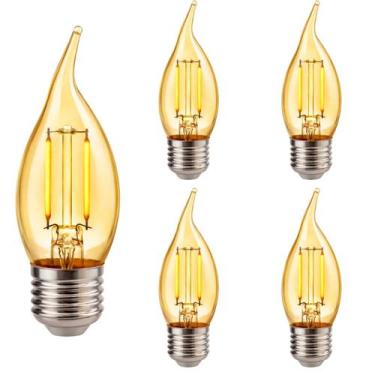 Imagem de 5 Lâmpada Filamento Led Retrô Vela Chama Âmbar E27 2W Bivolt - Avant
