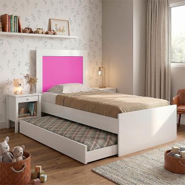 Imagem de Cama Solteiro Bibox Luara com Auxiliar e Colchões D23 para Quarto Menina Infantil - Branco/rosa