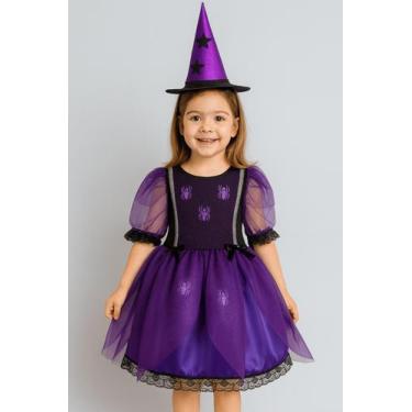 Imagem de Fantasia Halloween Bruxinha Infantil Roxa Chapéu Papilloo, Violeta, 1 