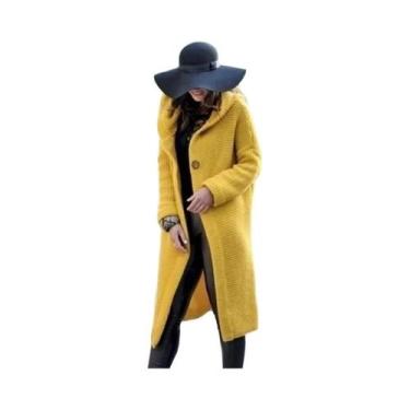 Imagem de Cardigã Feminino De Cashmere Manga Longa Cor Sólida Tricotado Grosso P