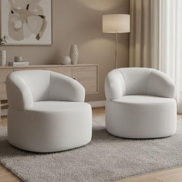 Imagem de Kit 02 Poltronas Giratória Orgânica Para Sala de Estar Living Helena L02 Facto Branco -...