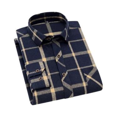 Imagem de Camisa De Flanela De Algodão Xadrez Masculina De Manga Longa, Ajuste R