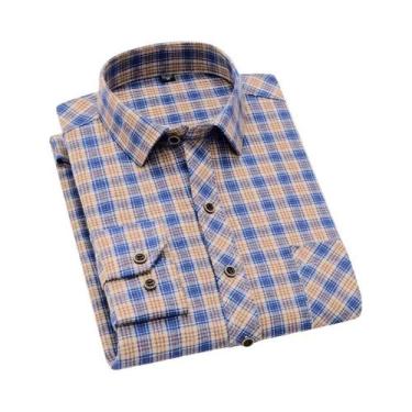 Imagem de Camisa De Flanela De Algodão Xadrez Masculina De Manga Longa, Ajuste R