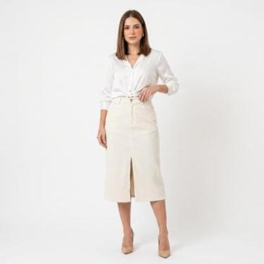 Imagem de Saia Midi Veludo Cotelê Ouzzare Creme Elegante ZZ80809-Feminino