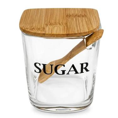 Imagem de Açucareiro Sugar Tampa e Colher de Bambu Vidro Transparente - Wolff