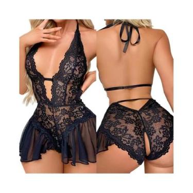 Imagem de Conjunto De Pijama Sexy Feminino Com Renda E Decote Profundo, Lingerie