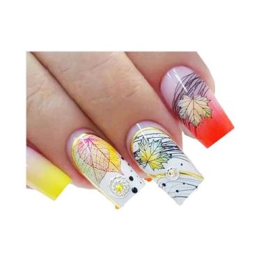 Imagem de Adesivos De Unha Com Folhas De Outono 12pçs, Decalques De Manicure Com