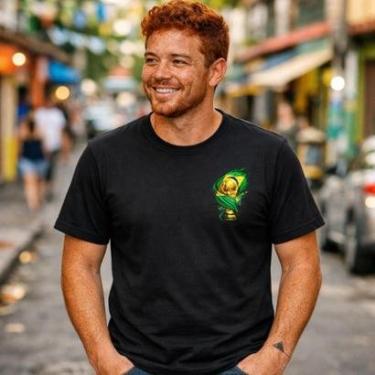 Imagem de Camisa Masculina Preta Brasil Taça Copa Bandeira Estampa Seleção Estilo Minimalista Toq...