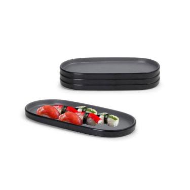 Imagem de Petisqueira Prato Oval Preto Cinza Melanina 26cm 3un - GOURMET MIX
