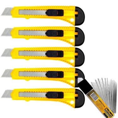 Imagem de 5 estilete plastico com lâmina de 18mm largo beltools + 10 lâminas