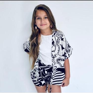 Imagem de Conjunto infantil feminino Kimono farm preto e branco, tam14