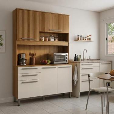Imagem de Armário De Cozinha Ripado Completo Kit Compacto Com Balcão - Repleta, 
