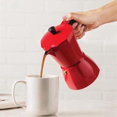 Imagem de Cafeteira De Fogão Moka Italiana De Alumínio Até 9 Xícaras, Vermelho