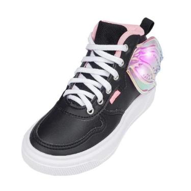 Imagem de Tenis Infantil Menina Cano Medio Casual Led Sereia Pampili, Preto, 29