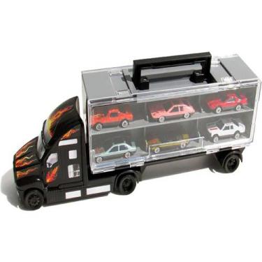Imagem de Caminhão Carreta Com 6 Carrinhos Braskit Expositor Cegonheira Infantil