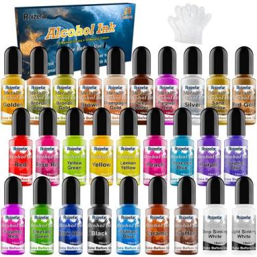 Imagem de Conjunto de Tinta Alcoólica Roizefar 28 Cores Metálicas, 10 ml Cada