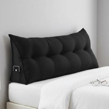 Imagem de Almofada Cabeceira Ana Cama Casal 140cm Suede Preto Mz Decor - Mazzero