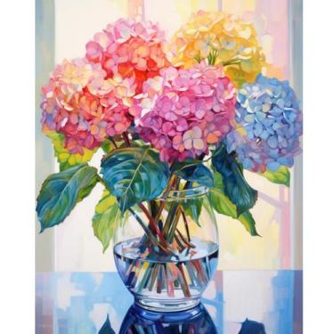 Imagem de Kit de Pintura Diamante Ausanrl Flores de Hortênsia 30 x 41 cm