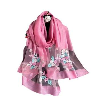 Imagem de Lenço De Seda E Lã Com Bordado Floral Para Mulheres, Hijab Pashmina, X