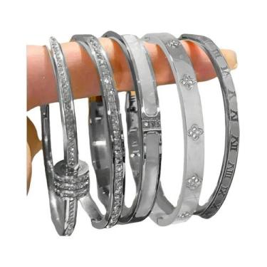 Imagem de Conjunto De Pulseiras Empilháveis De Aço Inoxidável Com Zircônia Brilh
