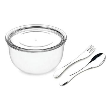 Imagem de Kit Infantil Pote Acrílico Com Tampa + Colher E Garfo Inox Inox - Zane