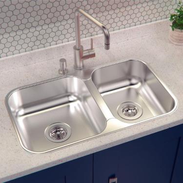 Imagem de Cuba Dupla Tramontina Isis Retangular Embutir Aço Inox Polido Prata 69,2CM 40,7CM