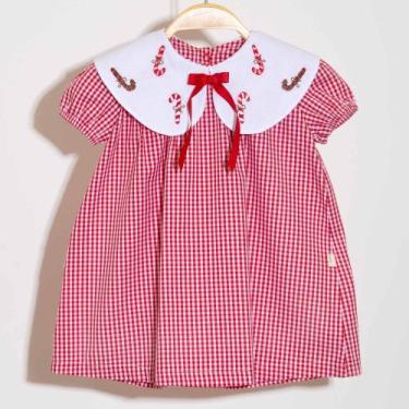 Imagem de Vestido Bebê Xadrez Vermelho e Gola Bordada C/ Bengalas Keko, 1