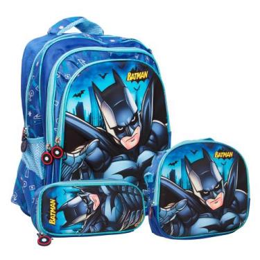 Imagem de Kit Mochila Infantil Menino Super Herói Estojo + Lancheira - Plike