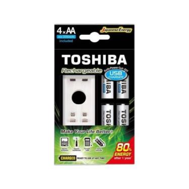 Imagem de Carregador De Pilhas Usb Tnhc-6Gme4 C/4 Pilhas Aa 2000 Mah Toshiba
