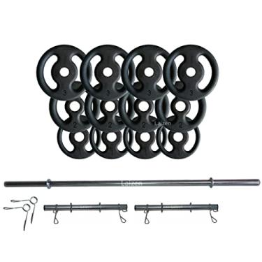 Imagem de Kit Fitness 24kg De Anilhas De Ferro + Barras Com Presilhas