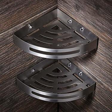 Imagem de YZJC Prateleiras de banheiro de aço inoxidável, prateleira de canto, suporte de parede de níquel escovado, suporte de chuveiro triangular, acessórios de banho (cor: duplo)