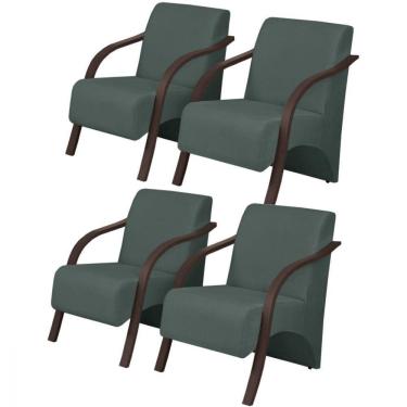Imagem de Kit 4 Poltronas 1 Lugar Vênus Pé Madeira D Salla Verde