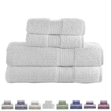 Imagem de Jogo De Banho Buddemeyer - Toalha Fio Penteado Canelado - 100% Algodão - Kit Banho e Rosto - 4 Peças - Pré Lavadas e Pré Encolhidas - Fios de Fibra longa e felpa volumosa (Branco 1011)