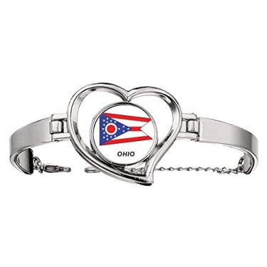 Imagem de N/A N/A Bracelete de arame com a bandeira do estado americano Ohio com contorno de coração, medium, metal