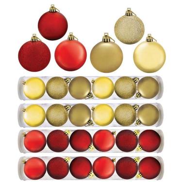 Imagem de Kit 24 Bolas De Natal Mista Gliter, Fosco e Brilho Dourado E Vermelho 8cm